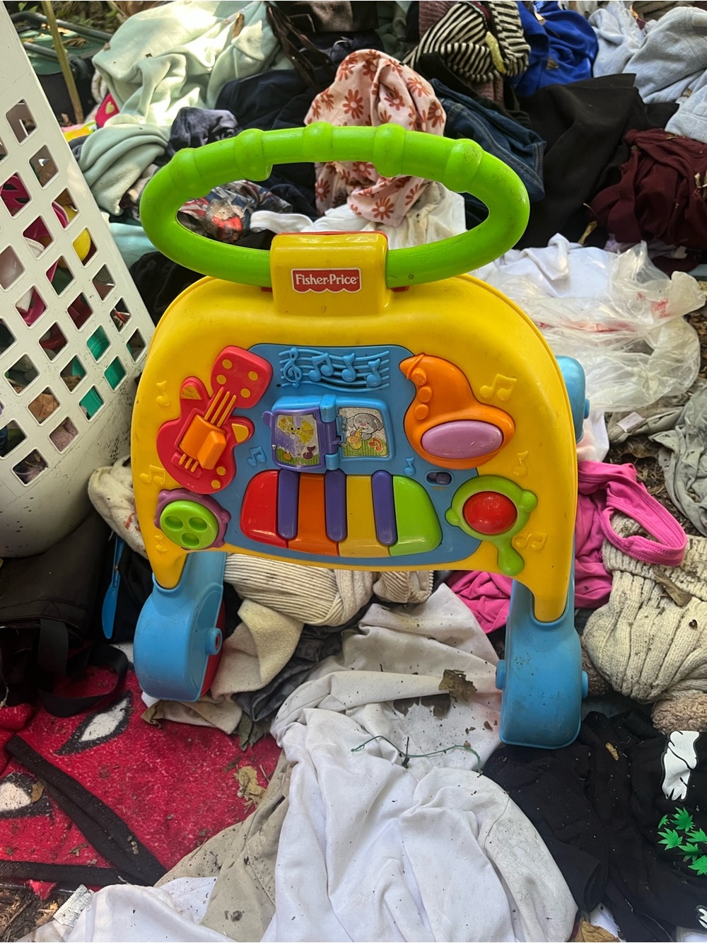 Fisher-Price Yellow and Green Musical Activity Walker with Blue Wheels